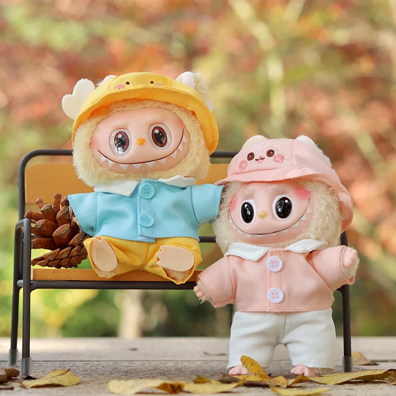 

Labubu Doll Clothes Yellow Duck Pink Rabbit Hat Set 17cm Plush Doll Clothes Replacement Labubu I II Idol Doll Sitting Party