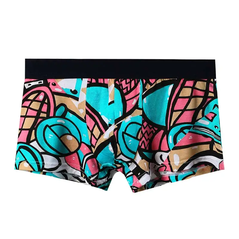 Men's Pure Cotton Antibacterial Underwear, Men's Boxer Briefs, Cotton Comfort Personalized Printed Breathable Boys' Sports U