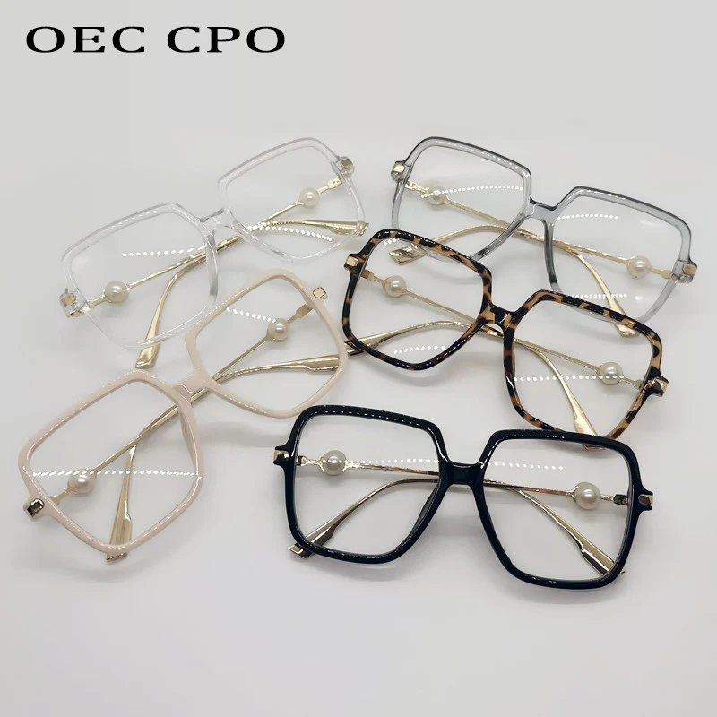 Oversize Perle Stil Quadratische Brillen Frauen Männer Anti-blaues Licht Brille Trend Große Rahmen Metall Optische Gläser Rahmen Computer