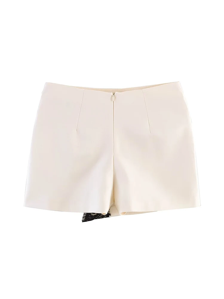 TFMLN New Women Lace Mini Skirts Shorts 2026 Summer High Waist Slim Splice Elegant Straight Shorts Elegant Street OL Outfit