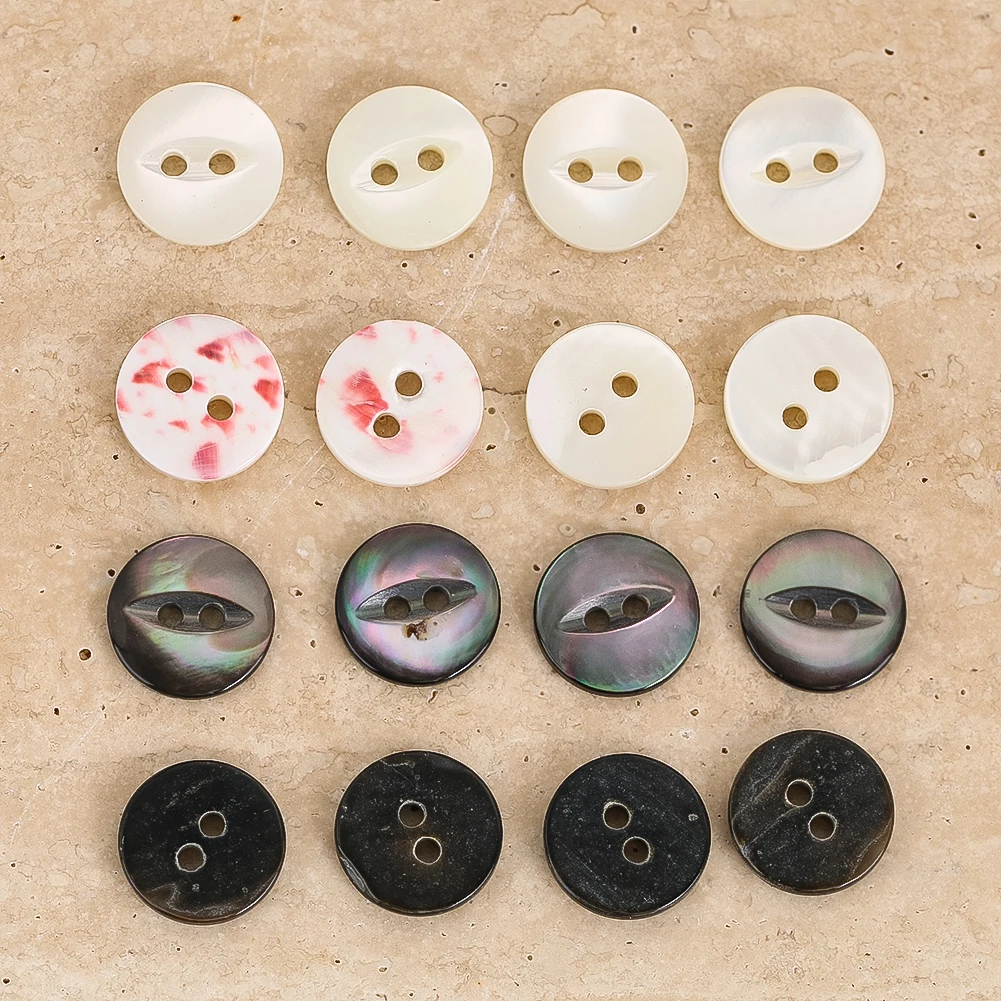10pcs Natural MOP Mother of Pearl Shell Buttons 10mm Round 2 Hole Fasteners for Shirts Blouses Cardigans DIY Sewing Crafts