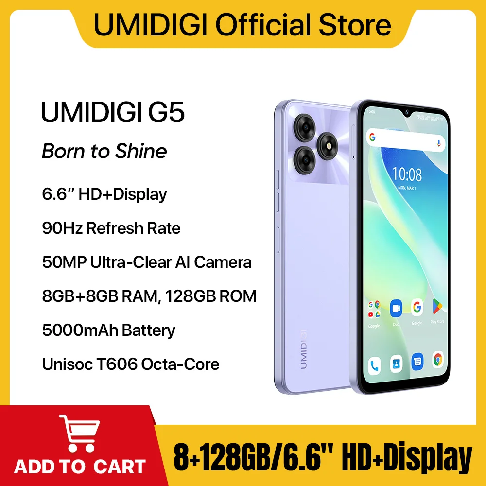 

UMIDIGI G5 Smartphone, Android 13 , 8GB RAM 128GB ROM, 50MP Camera, 5000mAh Battery, Dual SIM 4G Cellphone