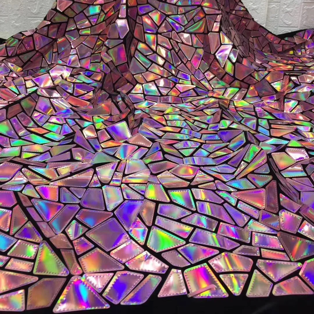 Laser Embroidery Geometric Holographic Magic Stitching Sequin Velvet Craft Fabric