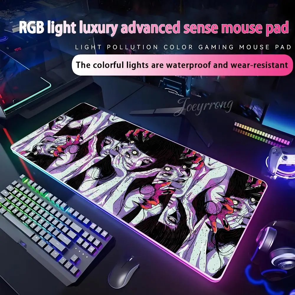 

Junji Ito Tees Horror Desk Mouse Pad For FPS eSports RGB Extended Gaming Keyboard LED Mats Large 1000x500mm XXL Gamer