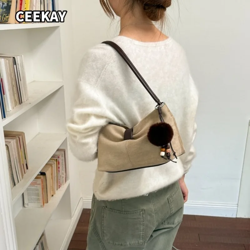 CEEKAY CEEKAY Suede Handbag Top Handle Zipper Detail Fur Charm Versatile Everyday Commute Casual Large Capacity Purse for Women - Aliexpress Deal