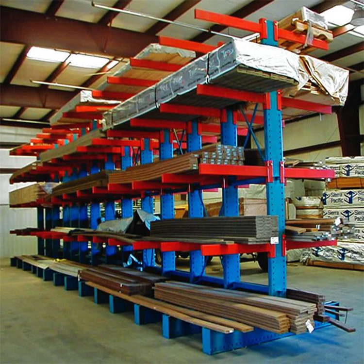 Heavy Duty Cantilever Storage Rack, Double-Sided Q235B Steel Warehouse Shelf, Boltless Bracket Arm Industrial Timber Racking