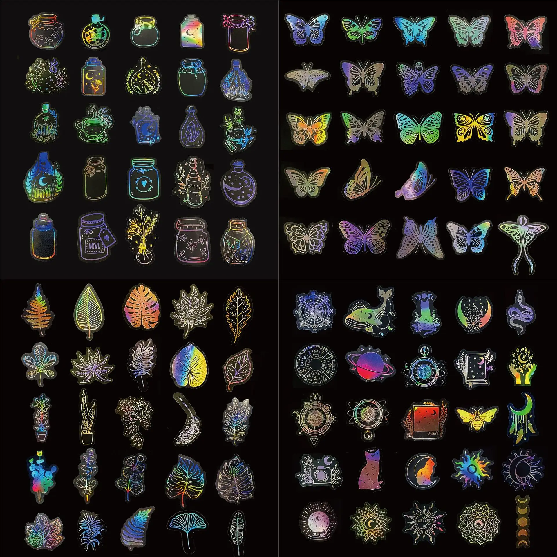 50PCS Holographic Laser Stickers Transparent Retro DIY Stationery Decoration Sparkling Creative Handmade Sticker Pack