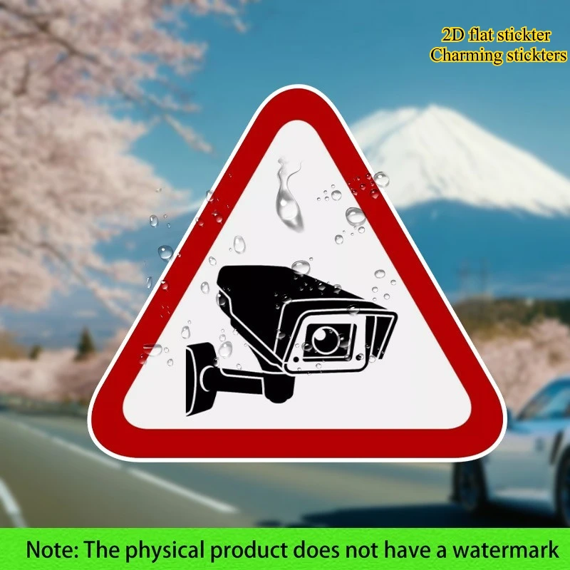 1pc 2D Flat Triangle CCTV Security Warning Waterproof Vinyl Sticker For Car Body Window Decor