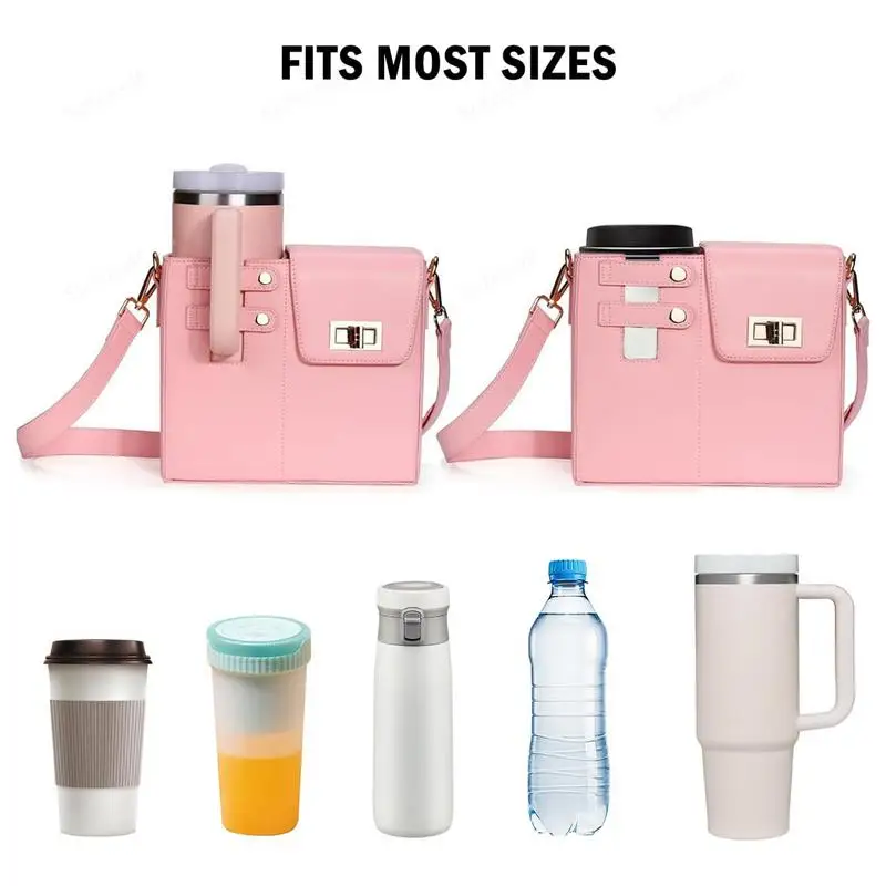 스탠리 컵 슬리브 핸드백 물병 캐리어 가방, PU 가죽 야외 휴대용 파우치, 조절 가능한 어깨 스트랩 포함