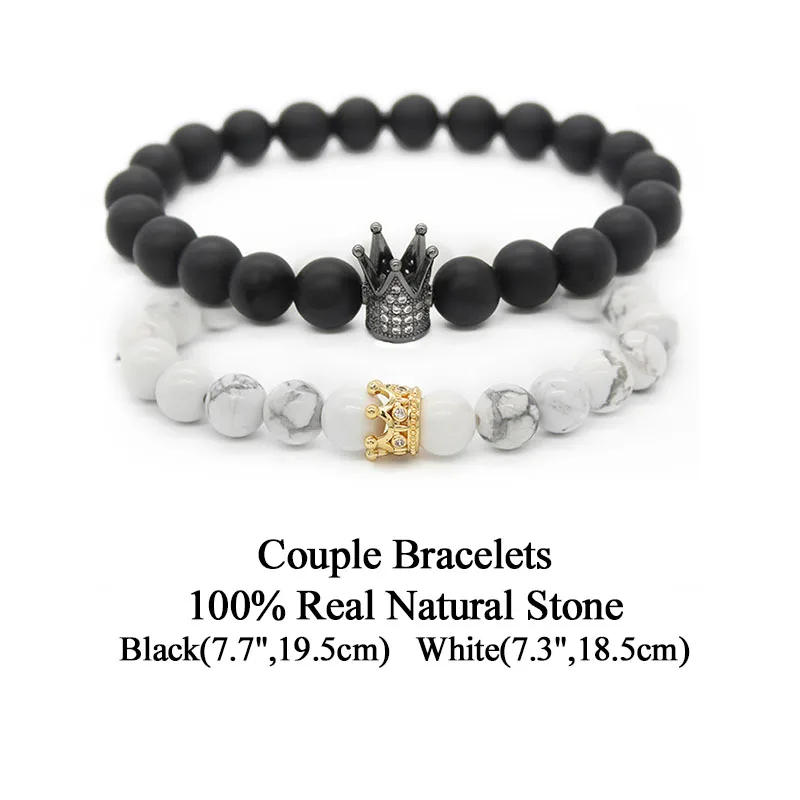 Poshfeel Cz クラウンチャームビーズのカップルのブレスレット愛好家 8 メートル天然石ビーズブレスレットセットバレンタインデーのギフト MBR170283