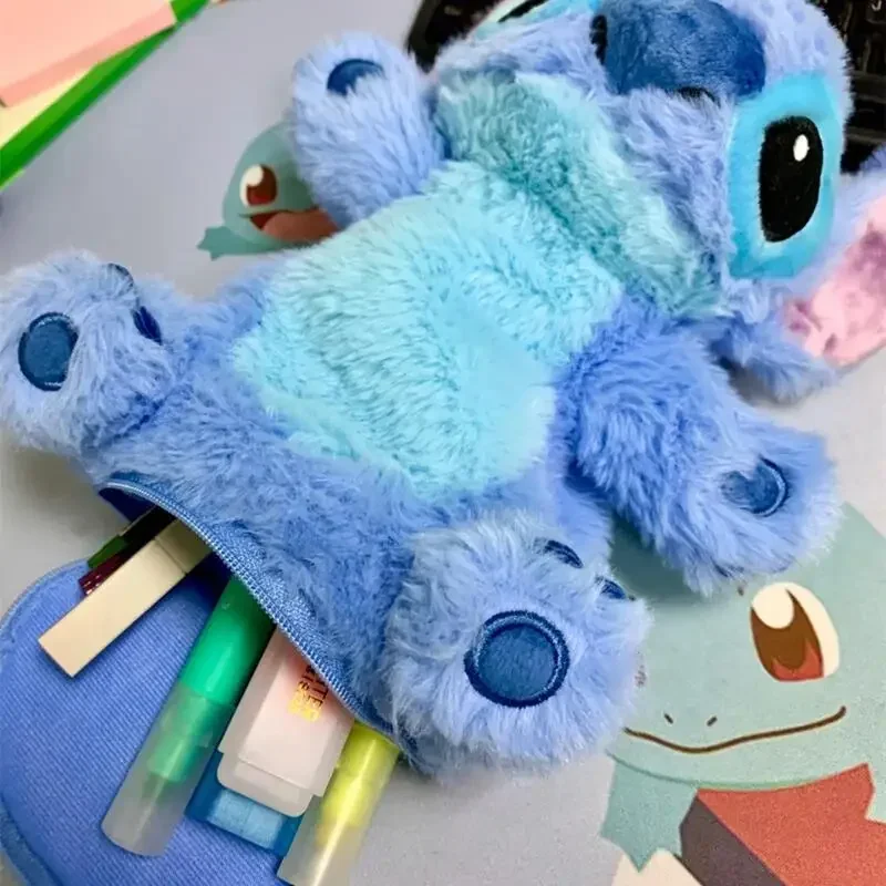 New Disney Stitch Pencil Case Cartoon Plush Doll Pen Container Girl&Child Toys Fashion Learning Stationery Pouch Holiday Gifts