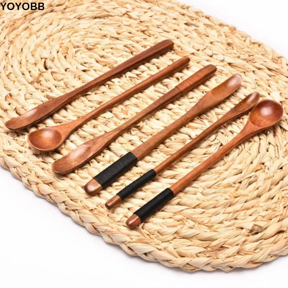 Cuchara de madera con mango largo de alta calidad, cuchara para mezclar sopa de estilo japonés, cubiertos para revolver leche, cuchara agitadora para postre, 3 uds.