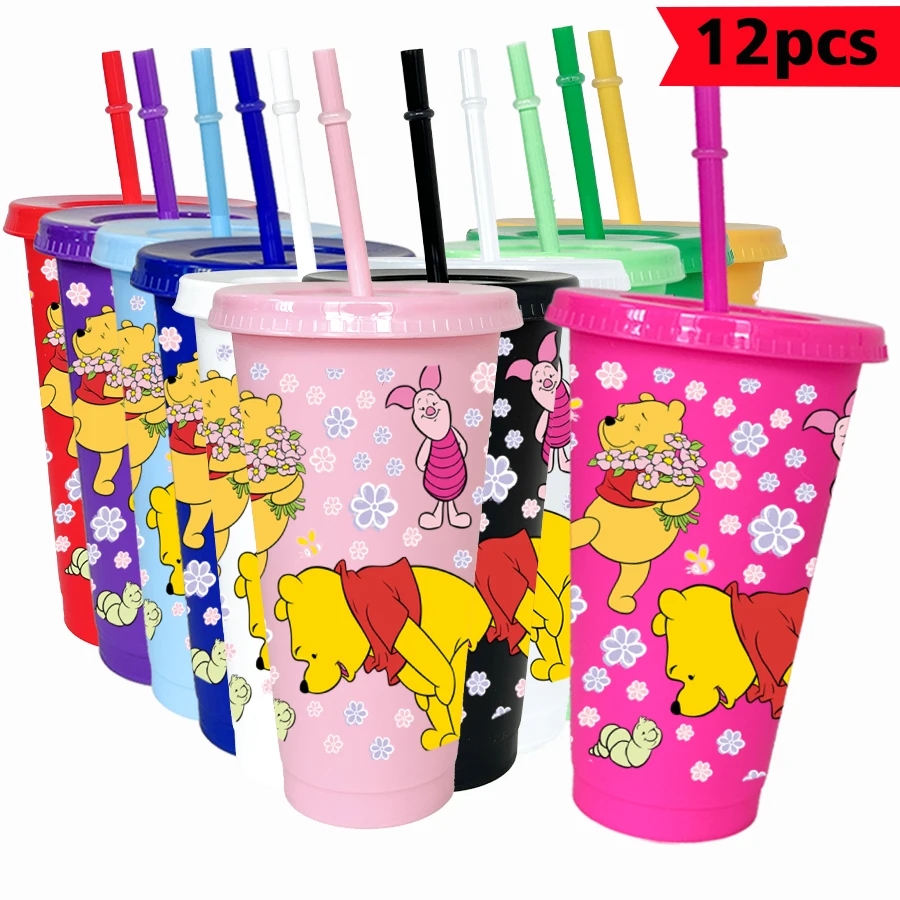 

12 pcs/pack Disney, Winnie the Pooh, Pig Pig 26oz colorful plastic tumbler birthday party drinking utensils juice coffee cup