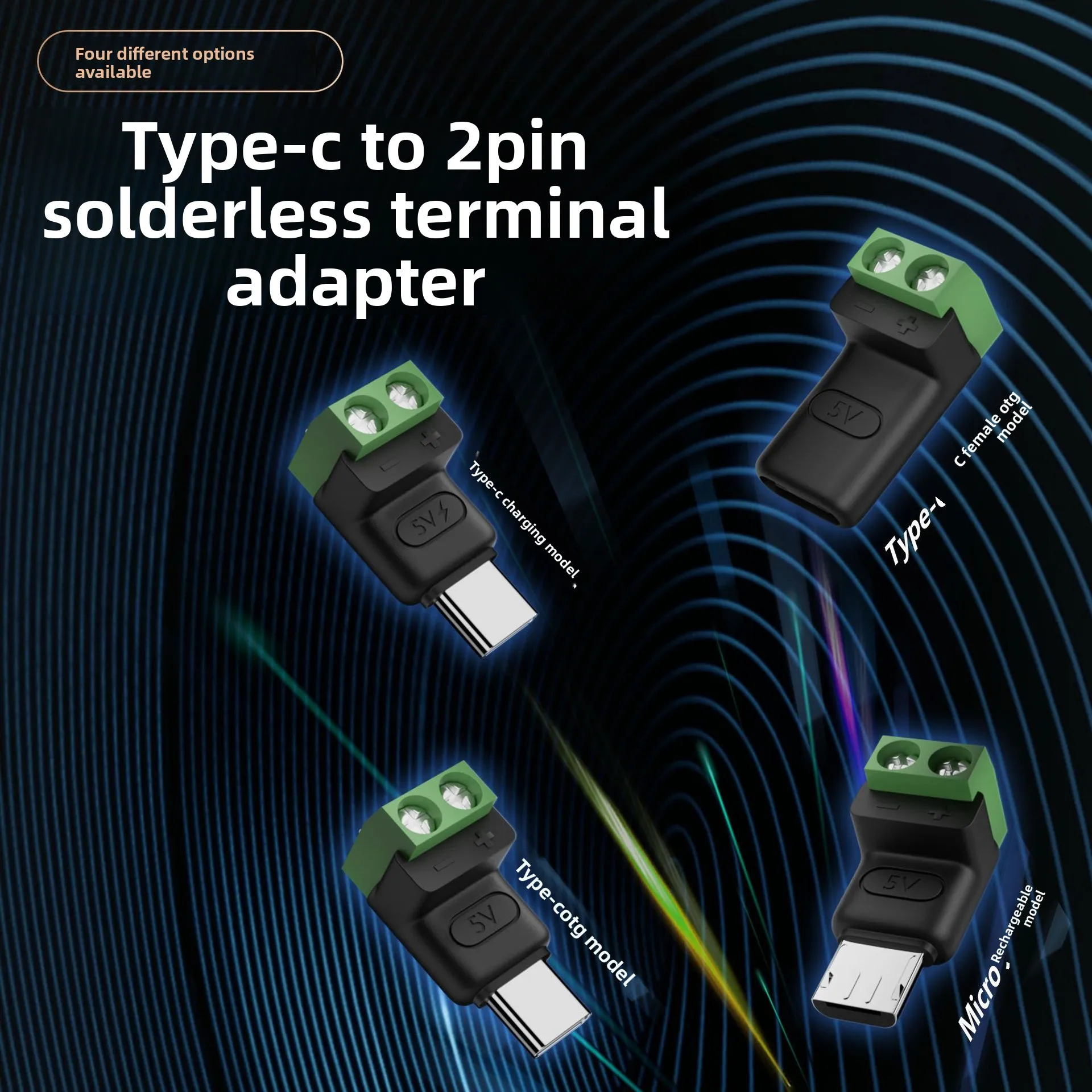 Type C Male Female Micro Usb 5V To 2 Pin No Solder Green Terminal Adapter Quick Connection Head for Charging Phones Tablets