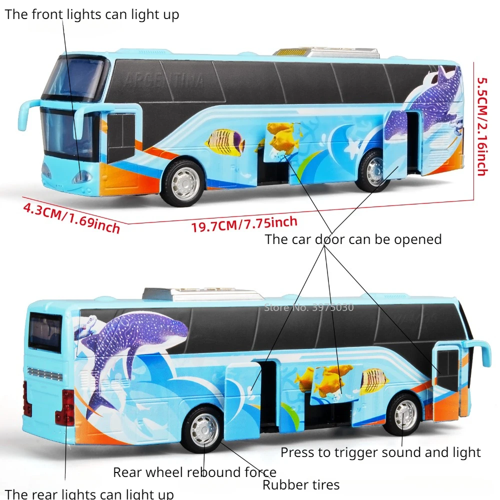 1/32 Ocean Bus lega modello di auto giocattolo alta scala di simulazione autobus passeggeri porta può aprire tirare indietro collezione giocattoli regali per ragazzi