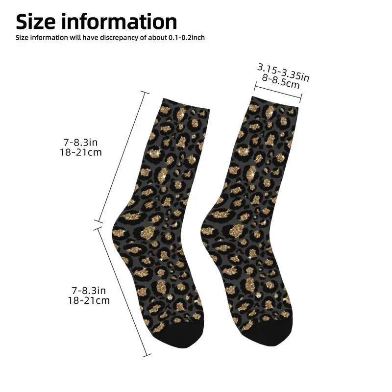 Black Gold Glitter Leopard Print Dress Socks Men Women Warm Funny Novelty Crew Socks