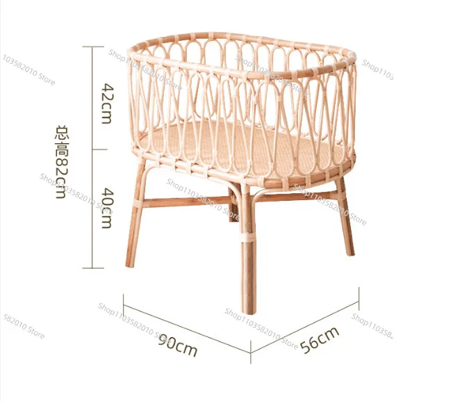 Real rattan children's bed Solid wood widened splicing bedside Baby bed with guardrail