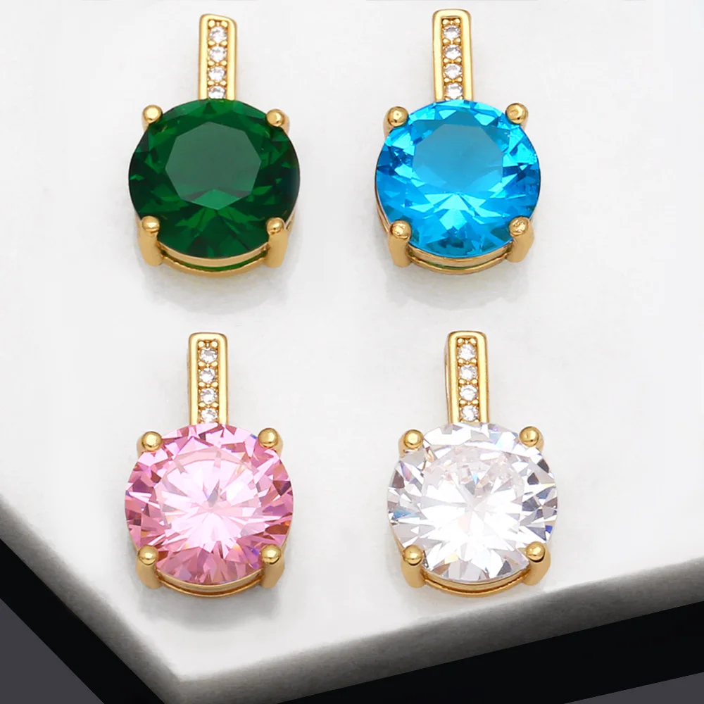 OCESRIO Trendy Multiple Color CZ Round Pendant for Necklace Copper Gold Plated Circle Jewelry Making Supplies Wholesale pdta829