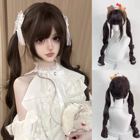 Brown Black 85CM Double ponytail long Curly Wave Hair Lolita Wigs With Bangs Synthetic Wig For Women Full Head Curls Wigs Girl