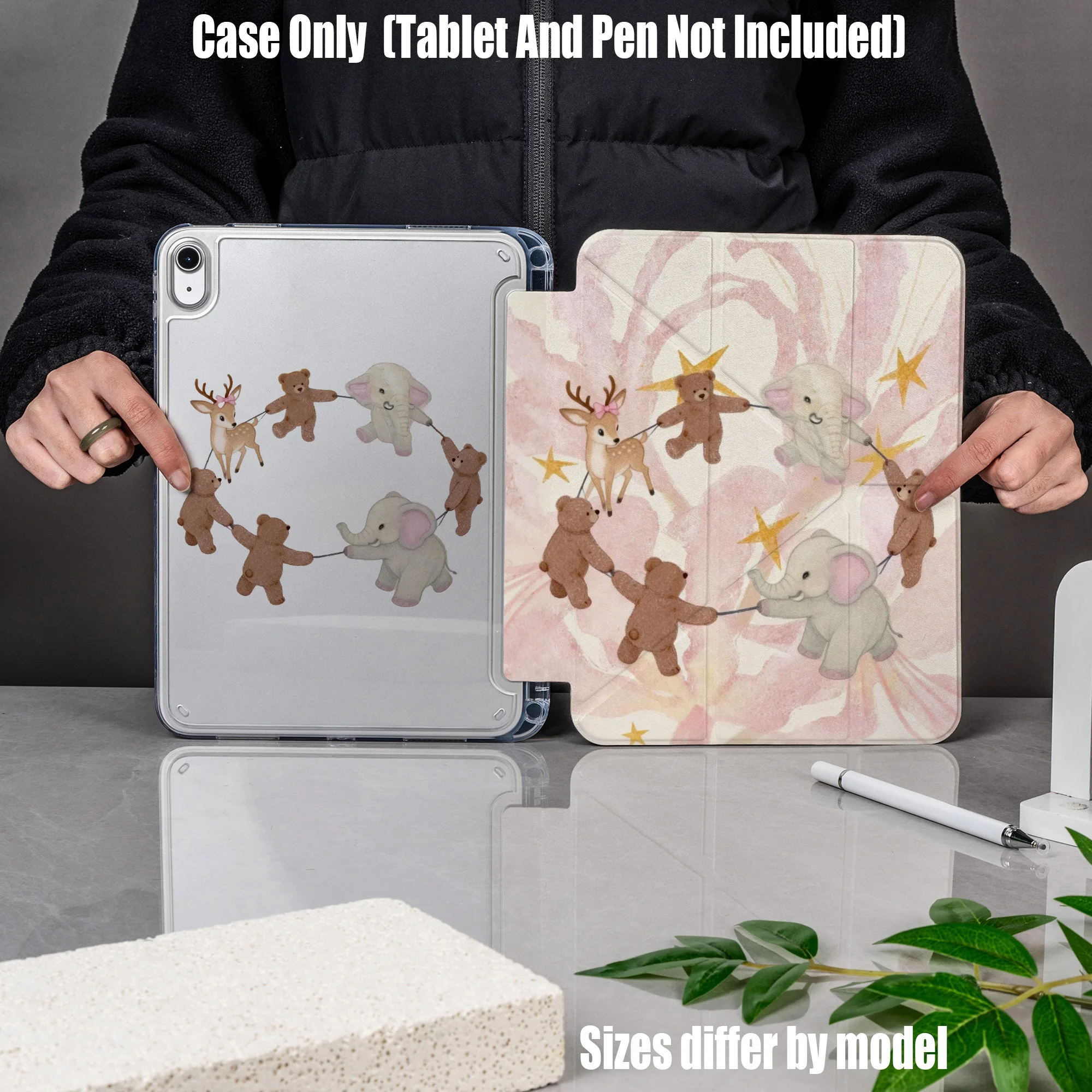 

Minimalist Y-Fold Acrylic Gray Delicate Heart Art Print iPad Case For Apple iPad Pro 12.9 Air 3 Mini 5 9th Gen Cover