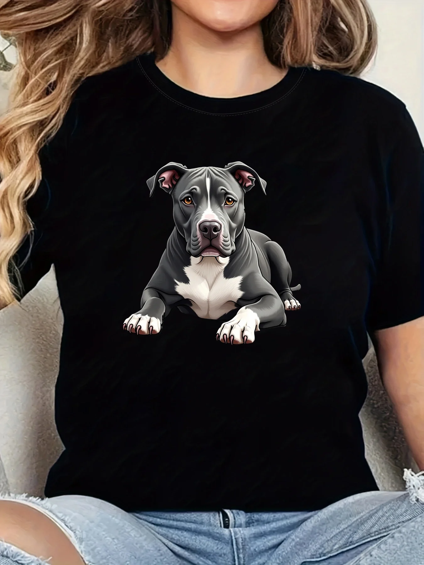 

Женская футболка с коротким рукавом Pit Bull Dog с графическим принтом и круглым вырезом, повседневная удобная футболка на каждый день на лето и весну