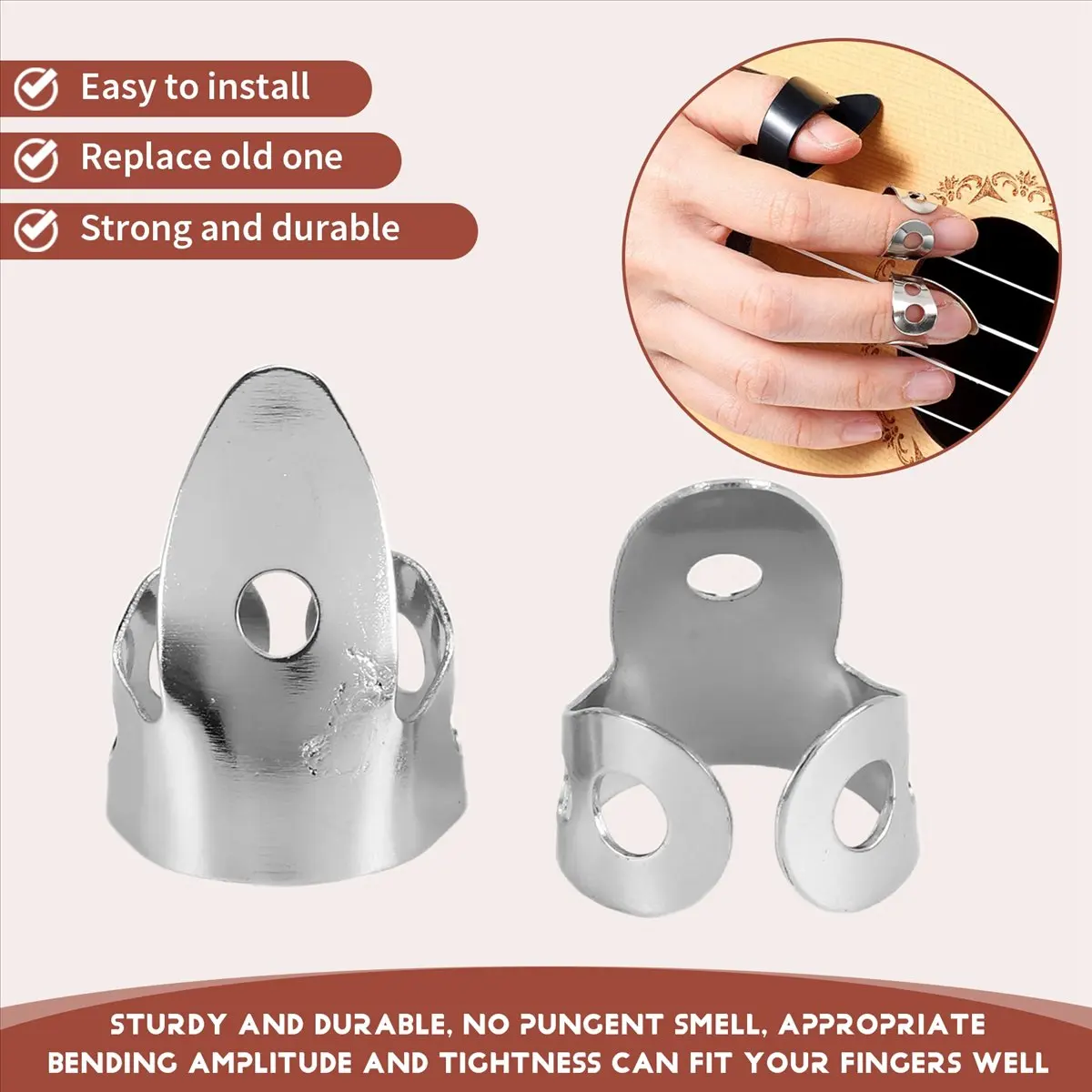 Y589A 핫 12개 세트 스틸 핑거 픽, 금속 핑거 픽 조절 가능한 기타, 밴조 및 기타 악기용 핑거 픽