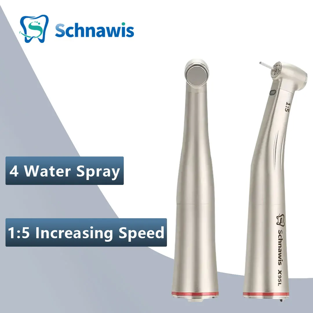 X95L Dental Against Contra Angle 1:5 Increasing Speed Handpiece LED Fiber Optic Handpiece Inner Water Red Ring contraangulo