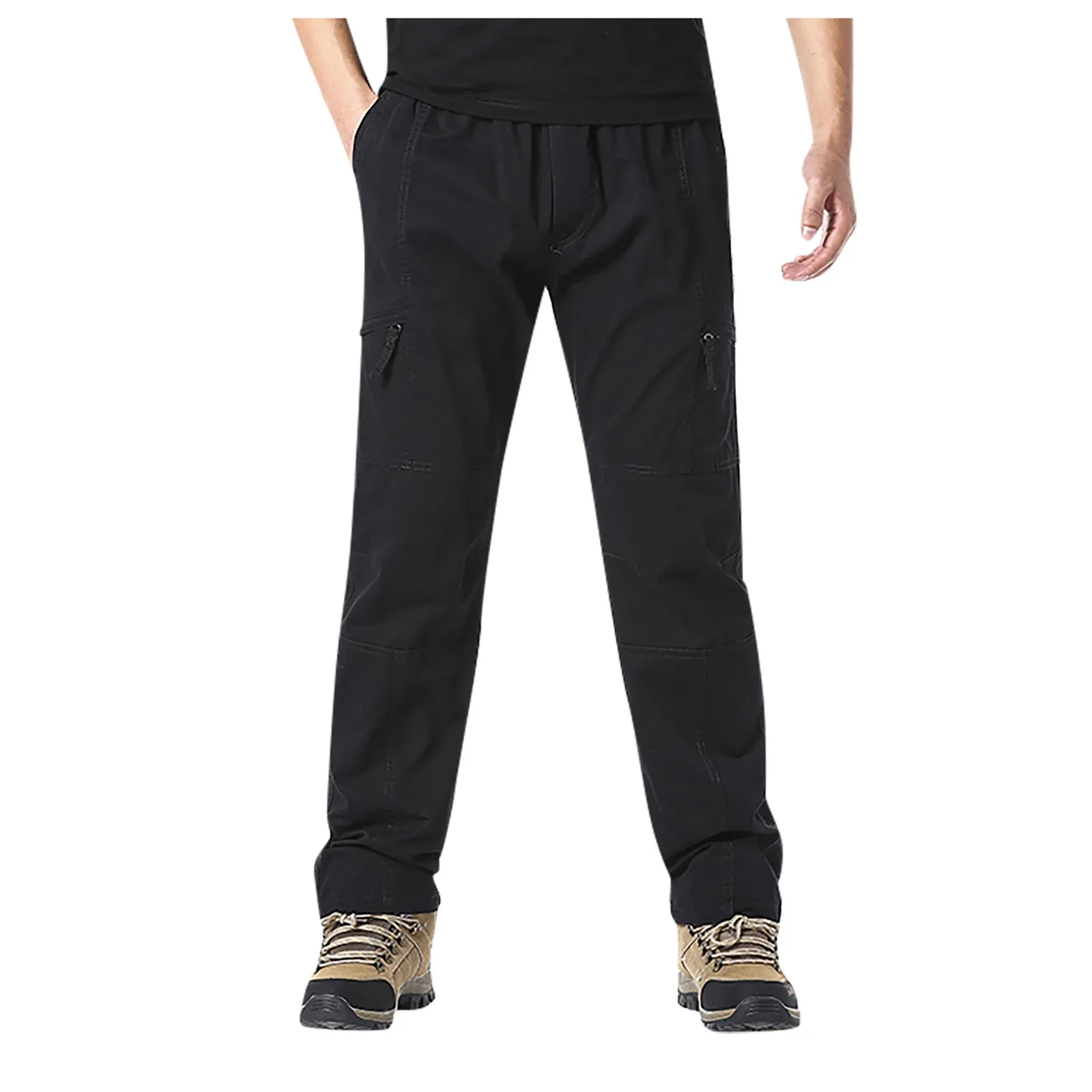 New Multi Pocket Fashion Mens Casual Cotton Loose Trousers Outdoors Overalls Drawstring Simple Solid Cargo Pants Pantalones