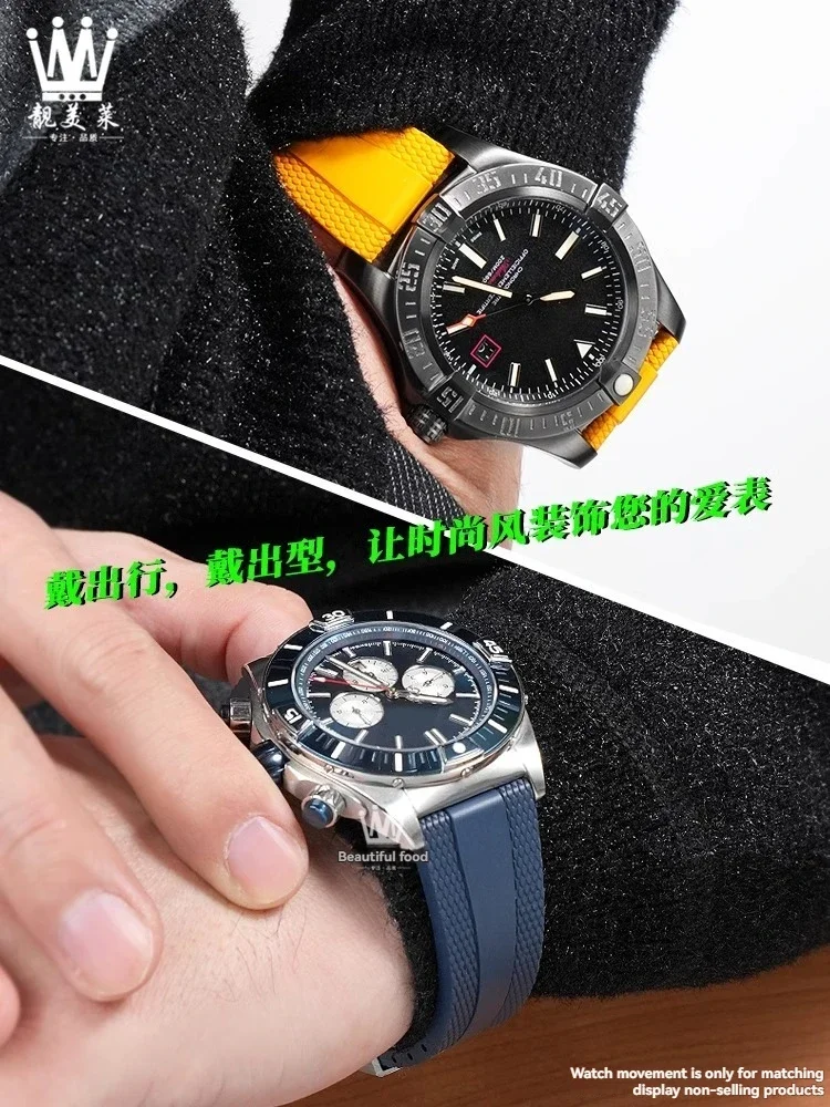 For Breitling Watch Avengers Soft Rubber Strap B01 A17376211 New Super Ocean Watch Band Folding Buckle Wristband 22x18mm