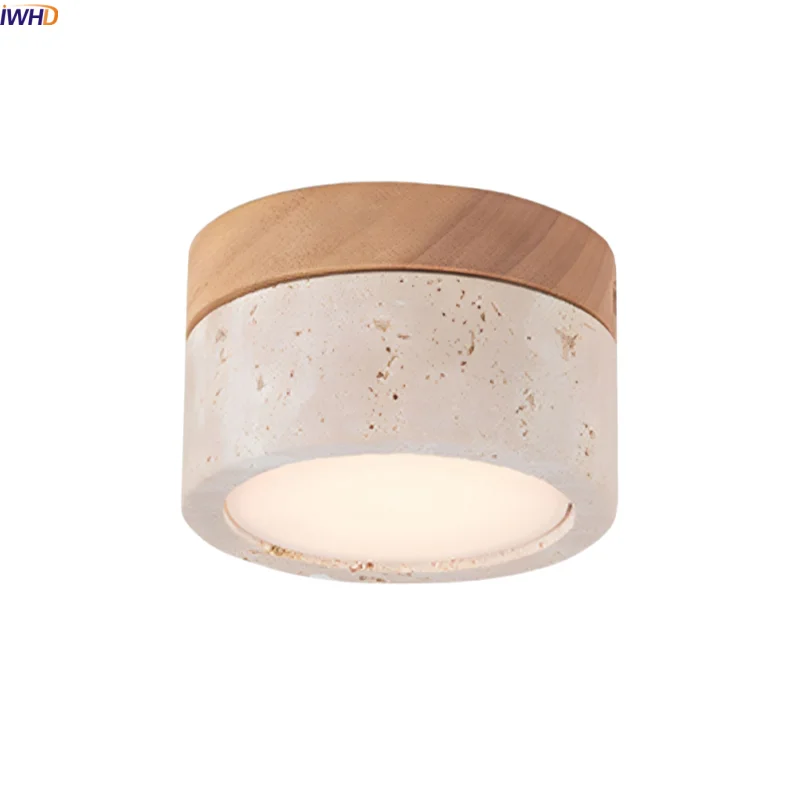 

IWHD Home Decor LED Ceiling Light Yellow Travertine Living Room Bathroom Corridor Vintage Wabi Sabi Ceiling Lamps Lampa Sufitowa