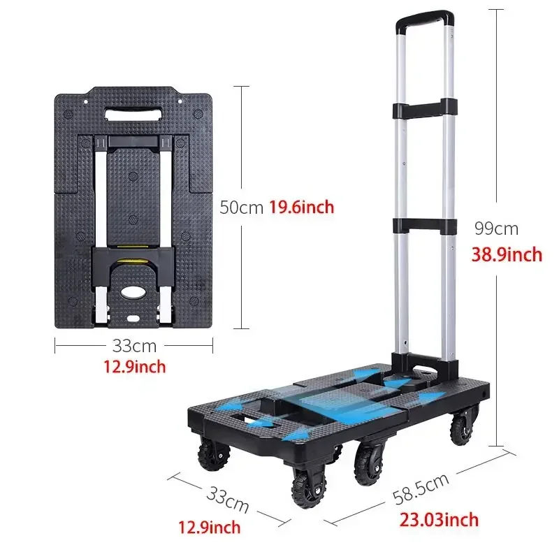 Folding Trolley Mutifunctional Camping Handcart Foldable Wheelbarrow Wheels Removable Heavy Transportation Equipment