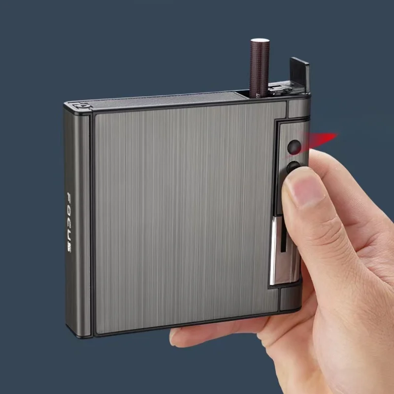 Metal Cigarette Case Lighter Large Capacity Cigarette Case with Inflatable Lighter Can Hold 20 Packs Cigarette Case Men's Gift - Image 3
