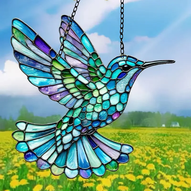 Colorful Hummingbird Pendant Acrylic Window Hangings Birds Wind Chimes Garden Wind Sun Catcher Crafts Bird Deterrent Decoration