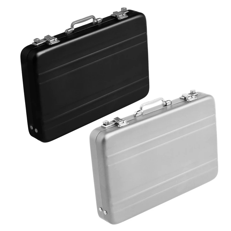 2Pcs Aluminum Password Box Card Case Mini Suitcase Password Briefcase - Silver & Black