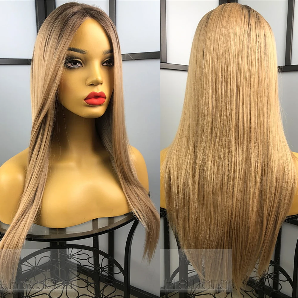 

Natural Blonde Long Straight 26” Synthetic Blend Wig Pre-Plucked 13x4 Free Part HD Invisible Lace Front Wig for Women Wear&Go