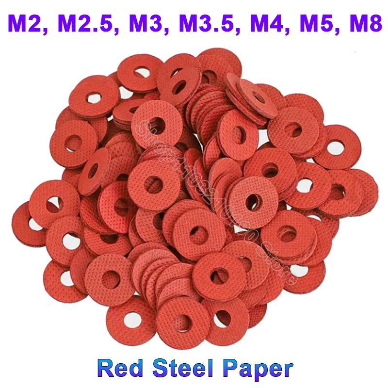 100-500Pcs Red Steel Paper Fiber Insulating Flat Washer M2 M2.5 M3 M3.5 M4 M5 M6 M8 Insulation Plain Gaskets Ring Meson Spacers