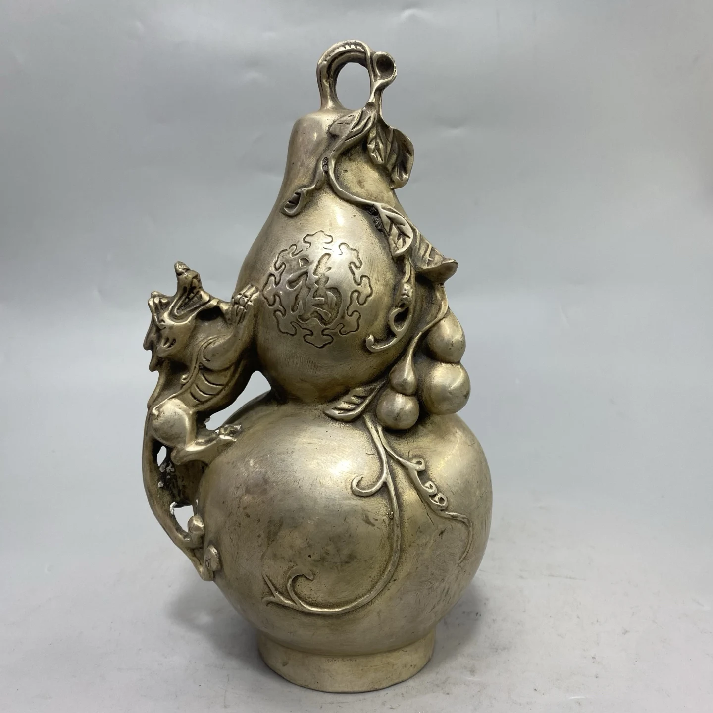 Old Bronze Gilded Silver brave troops Pixiu Statue Town house Gourd Guateng pattern Calabash Amass wealth Ornaments Exorcism