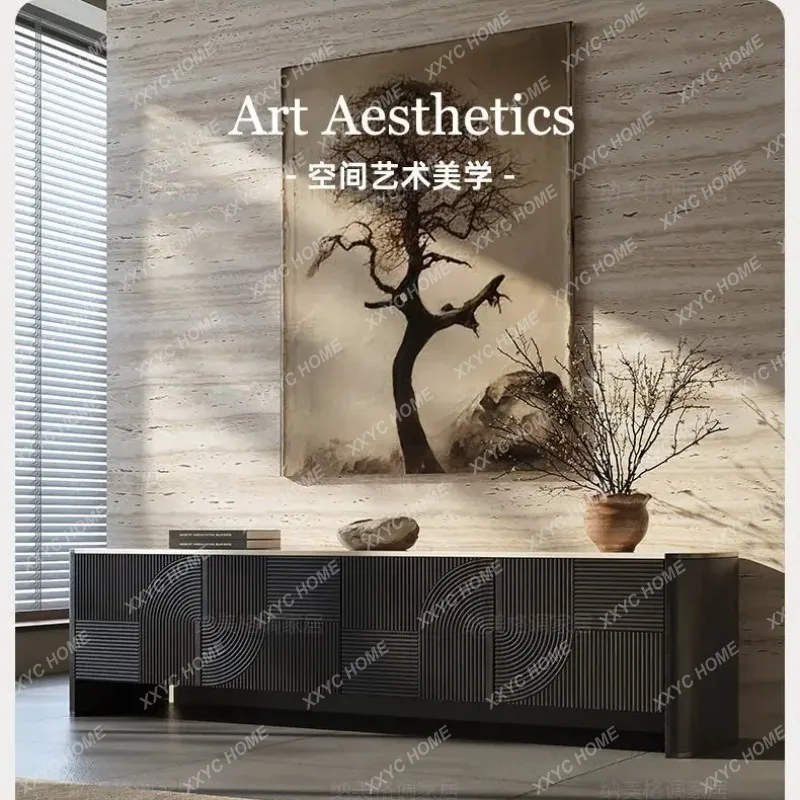 XX  Bedroom marble TV cabinet master bedroom home light luxury high-end solid wood black floor cabinet