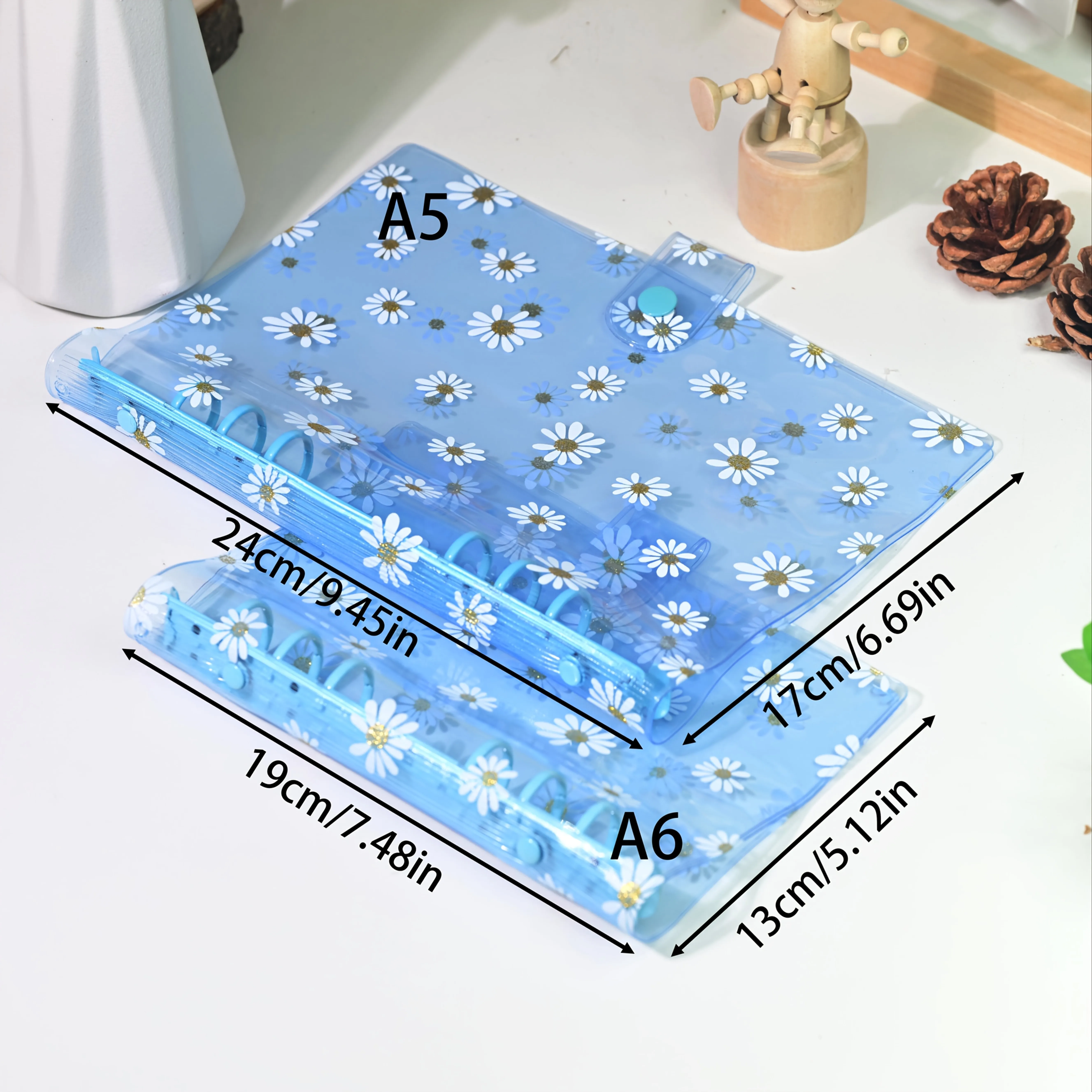 A6 6 buracos margarida colorido pasta de folhas soltas, transparente fresco capa macia transparente capa de caderno de folhas soltas