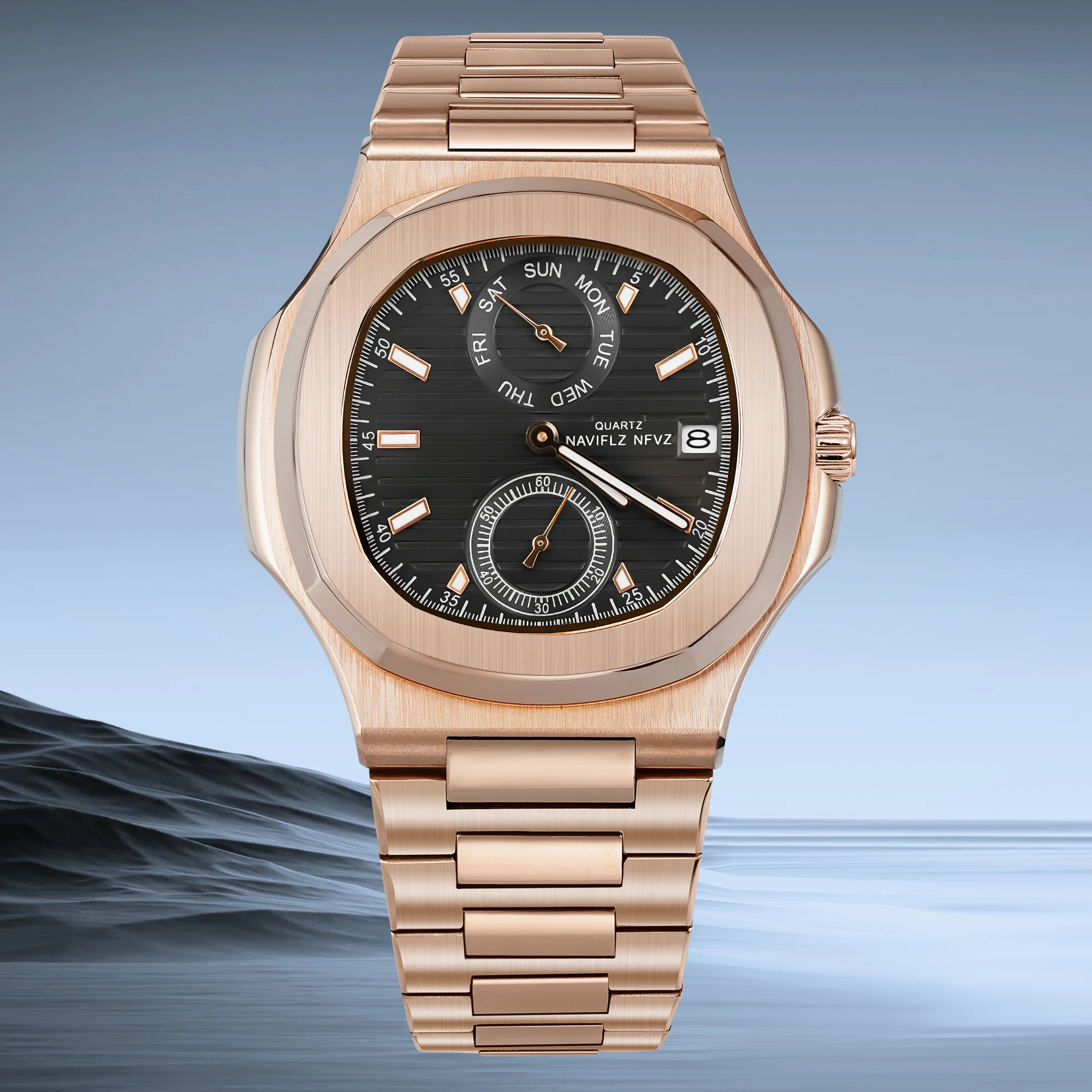 

NAVIFLZ NFVZ Luxury Business Men's Watch 5990 Series Multi Functional Watch Waterproof Stainless Steel with Calendar