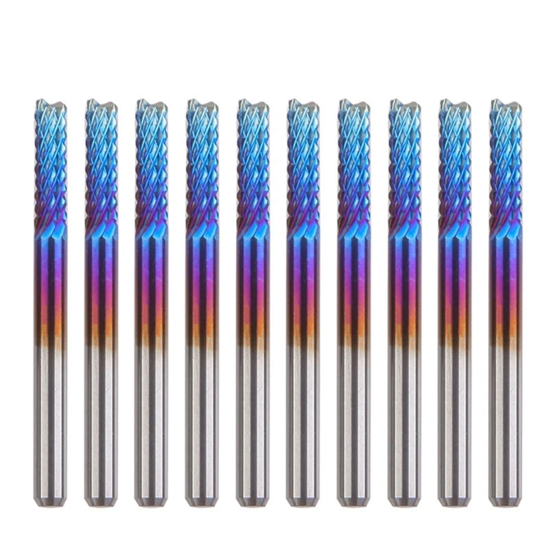 10 Pcs Steel End Mills Set 0.8mm to 3.175mm Blue Coating of for Nano Hard Alloy Corn Milling Cutter for Ste