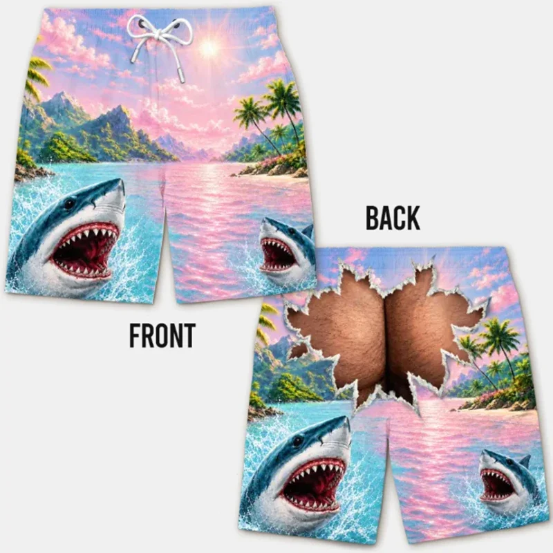 Multicolor Shark Beach Shorts Men Funny Summer Swim Tropical Ocean Cool Loose Fashion Casual Trendy Streetwear Novelty Prank