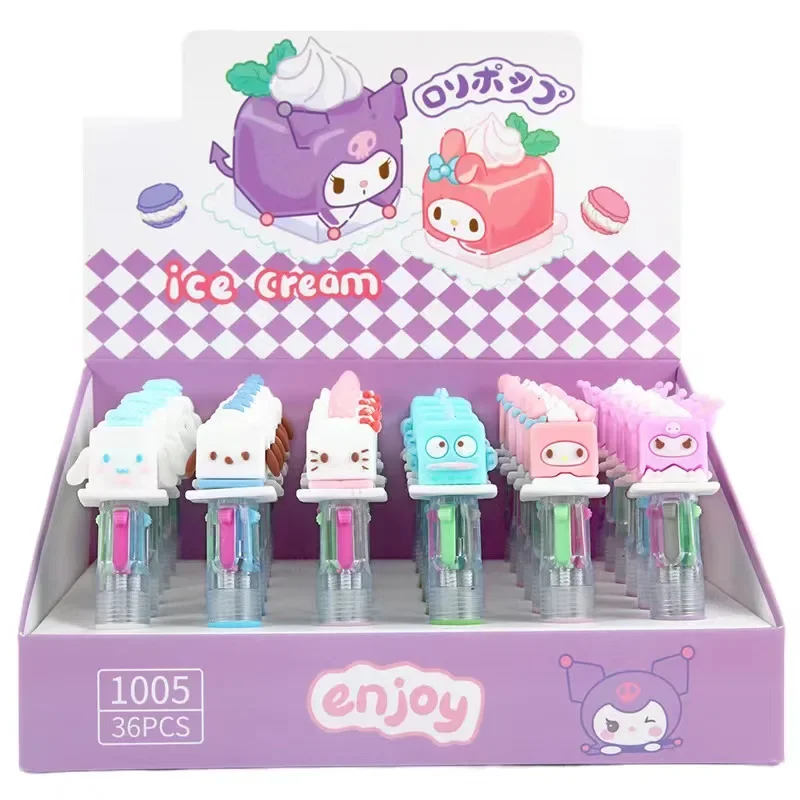 Dessert Cake Sanrio 4 Color mymelody Kuromi Cinnamoroll Pochacco Chunky Ballpoint Pen Kawaii Rollerball Pen Stationery Gift