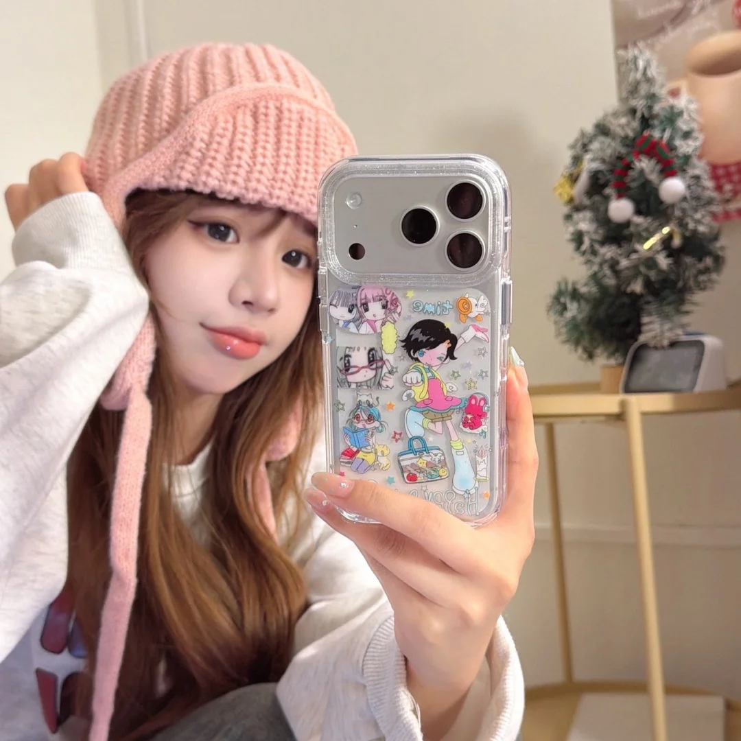 

Japan Cartoon y2k Hip hop style girl Phone Case For iPhone 17 AIR 16 15 14 13 Pro Max anti-fall Clear Cover
