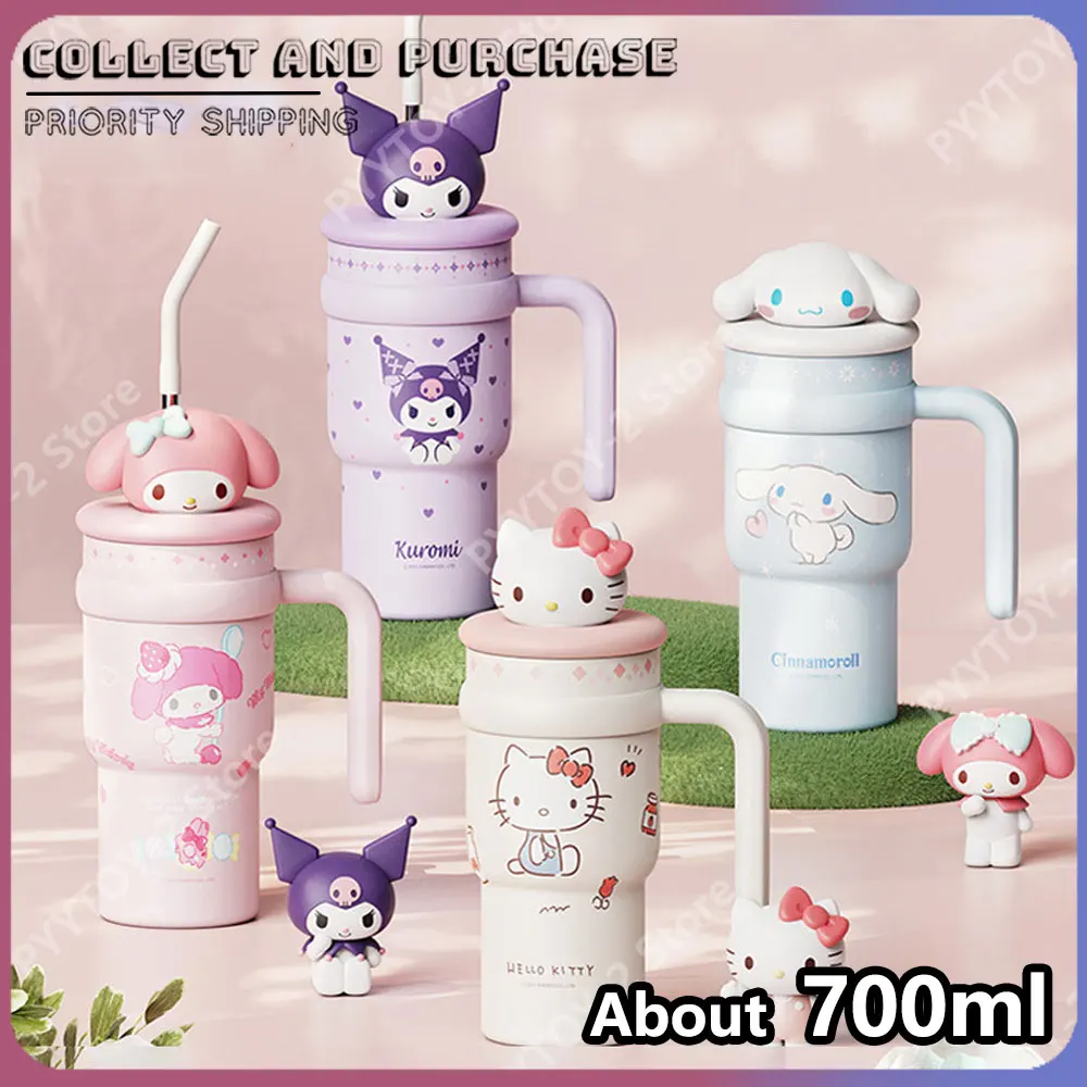 

Sanrio Insulated Bottle 700ml Hello Kitty Kuromi Cinnamoroll Water Bottle Kawaii Straw Cup Anime Merchandise Birthday Gifts