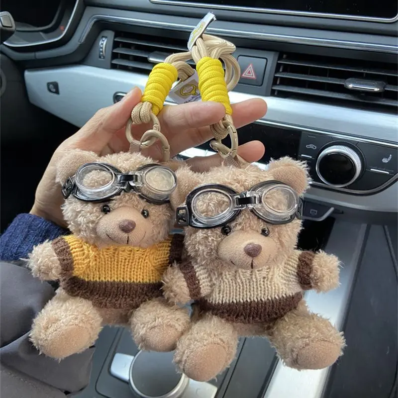 Brown Small Bear Doll Funny Keychains Creative Cartoon Small Bear Bag Pendant Keyring For Car Keys Cute Plush Keychain Wholesale