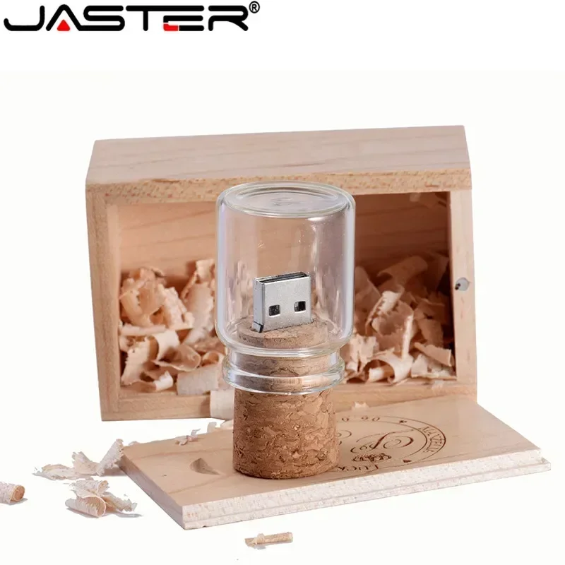 JASTER Baru Messenger Botol Usb 2.0 Memori Stick Kaca Botol Usb Flash Drive Kayu Cork Flashdisk 16GB 32GB 64GB