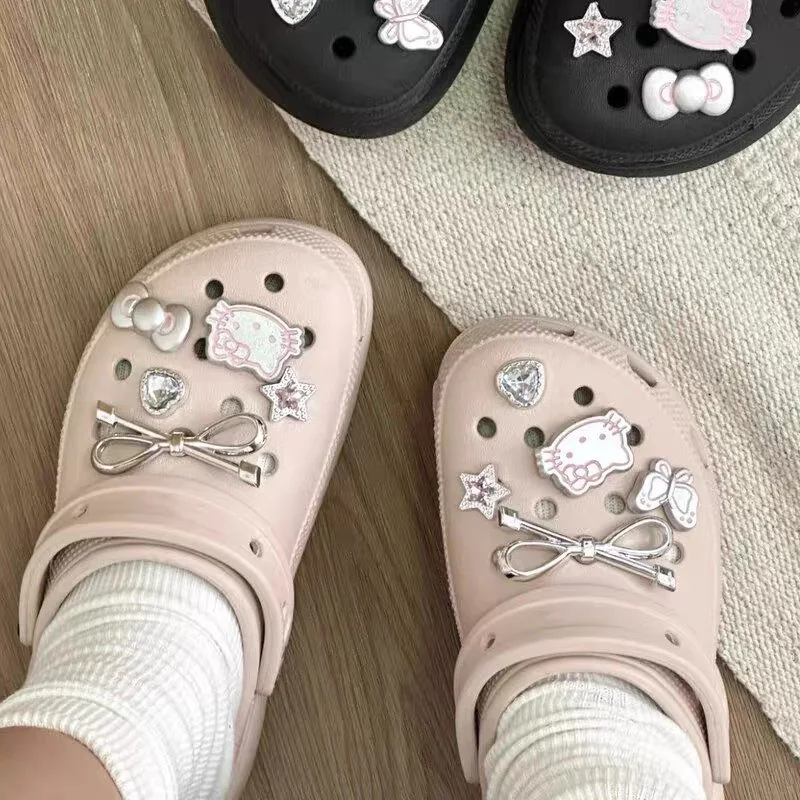 Silver Hello Kitty Set Girls' Shoes Charm DIY Hole Shoes Detachable Buckle Garden Shoes Accessories Pink Birthday Gift