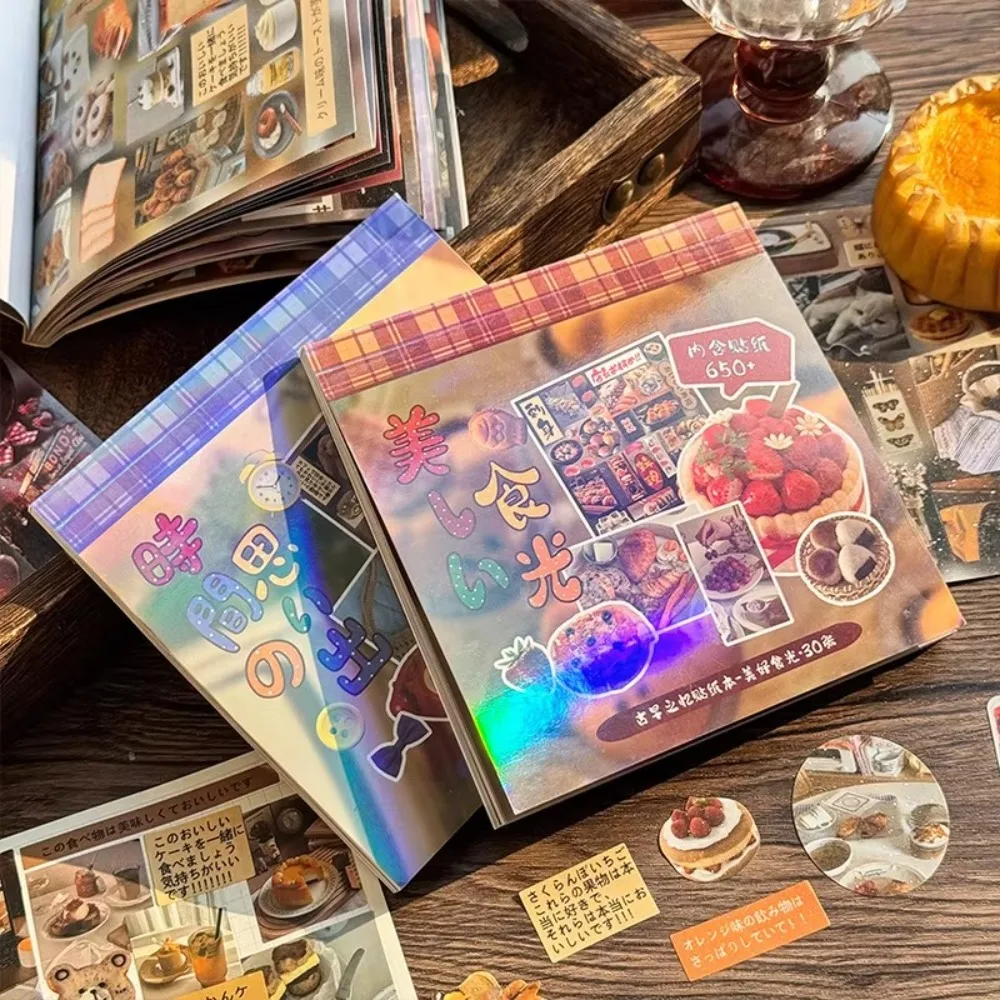 Libro de pegatinas de comida japonesa Y2K, pegatinas intermitentes de dibujos animados Ins multifuncionales, libros, departamento de gastronomía portátil