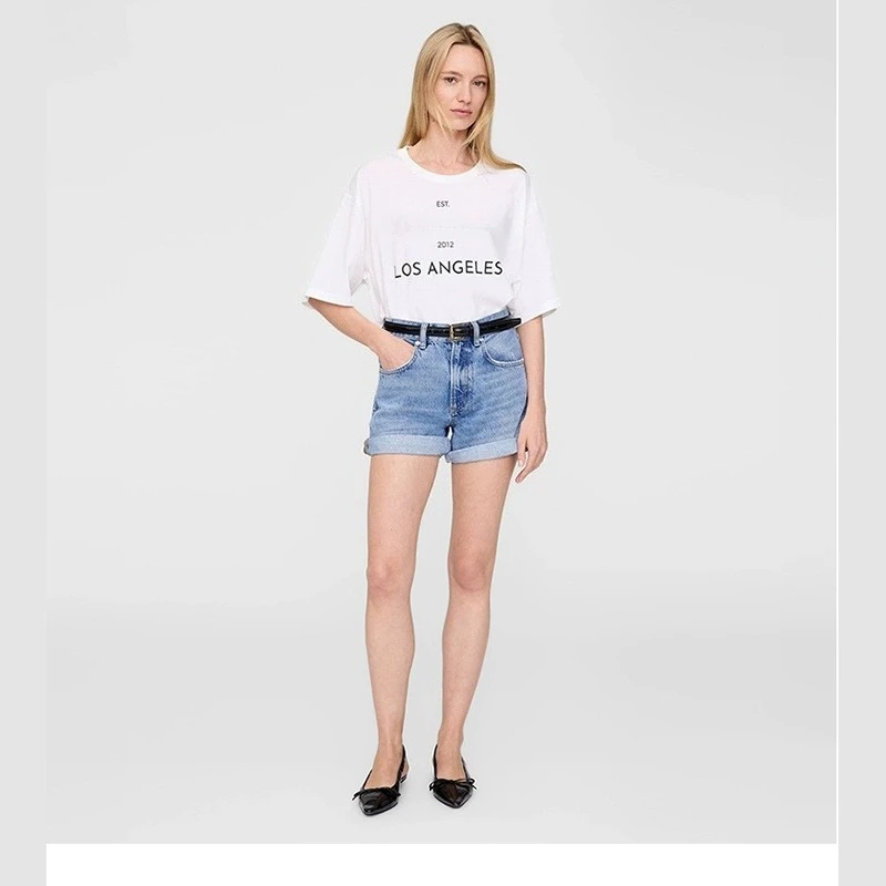 

Свободная женская футболка с короткими рукавами, летняя модная футболка с принтом спереди, Лос-Анджелес, английские буквы, повседневный стиль для женщин